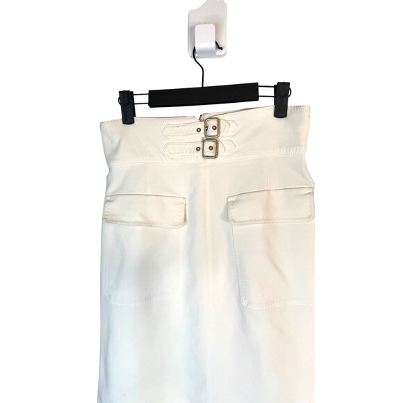 Zara Medium Off White A-Line Skirt Double Buckle & Pocket Detail Cotton Blend - Picture 4 of 15